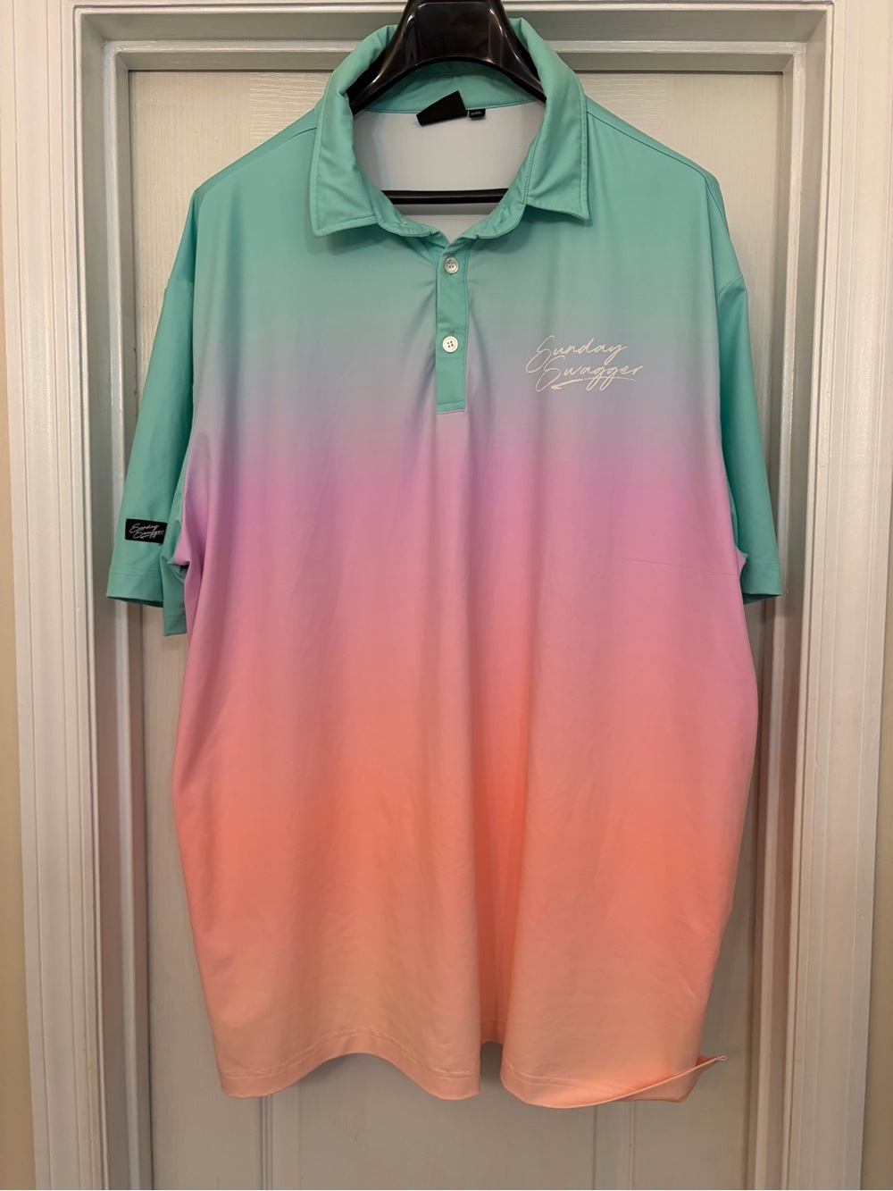 Sunday Swagger Polo Shirt Mens 2XL Mint Pink Ombre Gradient Golf PULL on Shirt